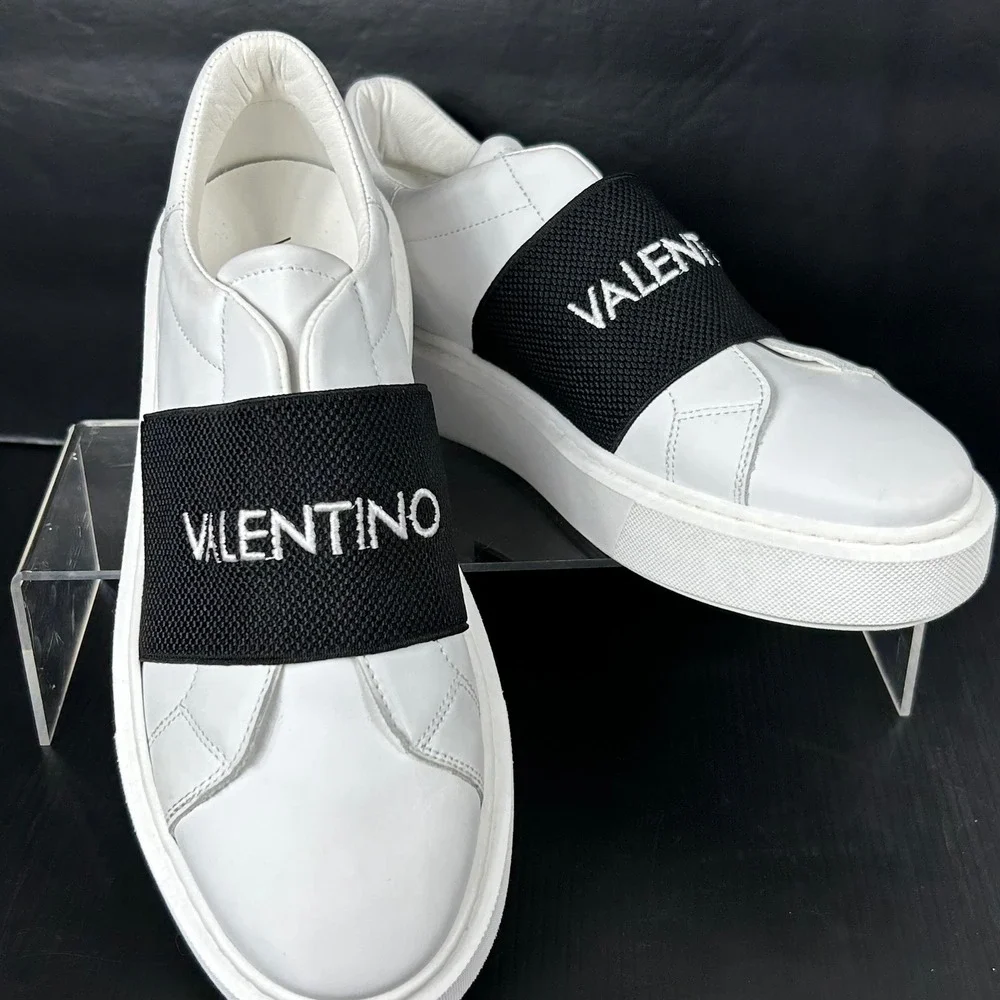 Valentino Size 9.5 White Leather Logo Slip On Sneakers Shoes NEW Maya‎ $499